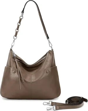 YALUXE Women's Genuine Leather Shoulder Bags Handbags Purses with Front Dual Magnetic Pockets, Detachable Shoulder Straps