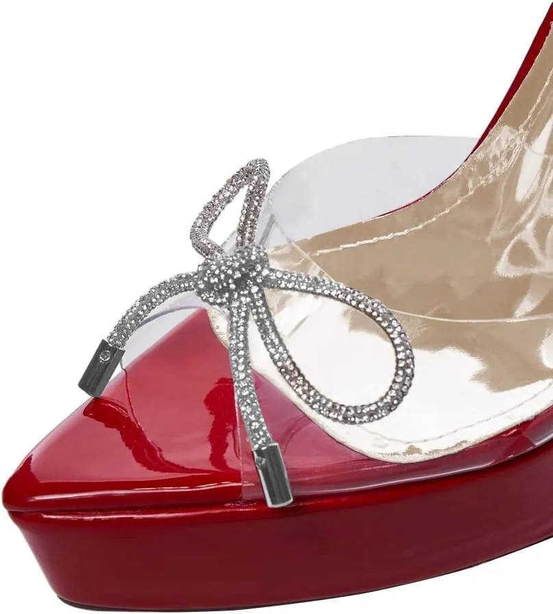 YDN Women Dressy Ankle Strap Sandals Peep Open Toe Platform Pumps Rhinestone Bow Stiletto High Heels Shoes Party Prom Size 4-15 US
