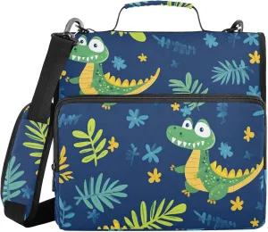 Yellow Green Alligator Leaves Zipper Binder with Shoulder Strap Trapper Keeper 3 Ring Binder Organizer Large Capacity Multiple Compartments for School Office