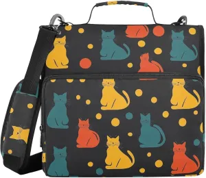 Yellow Green Cat Polka Dots Zipper Binder with Shoulder Strap Trapper Keeper 3 Ring Binder Organizer Large Capacity Multiple Compartments for School Office