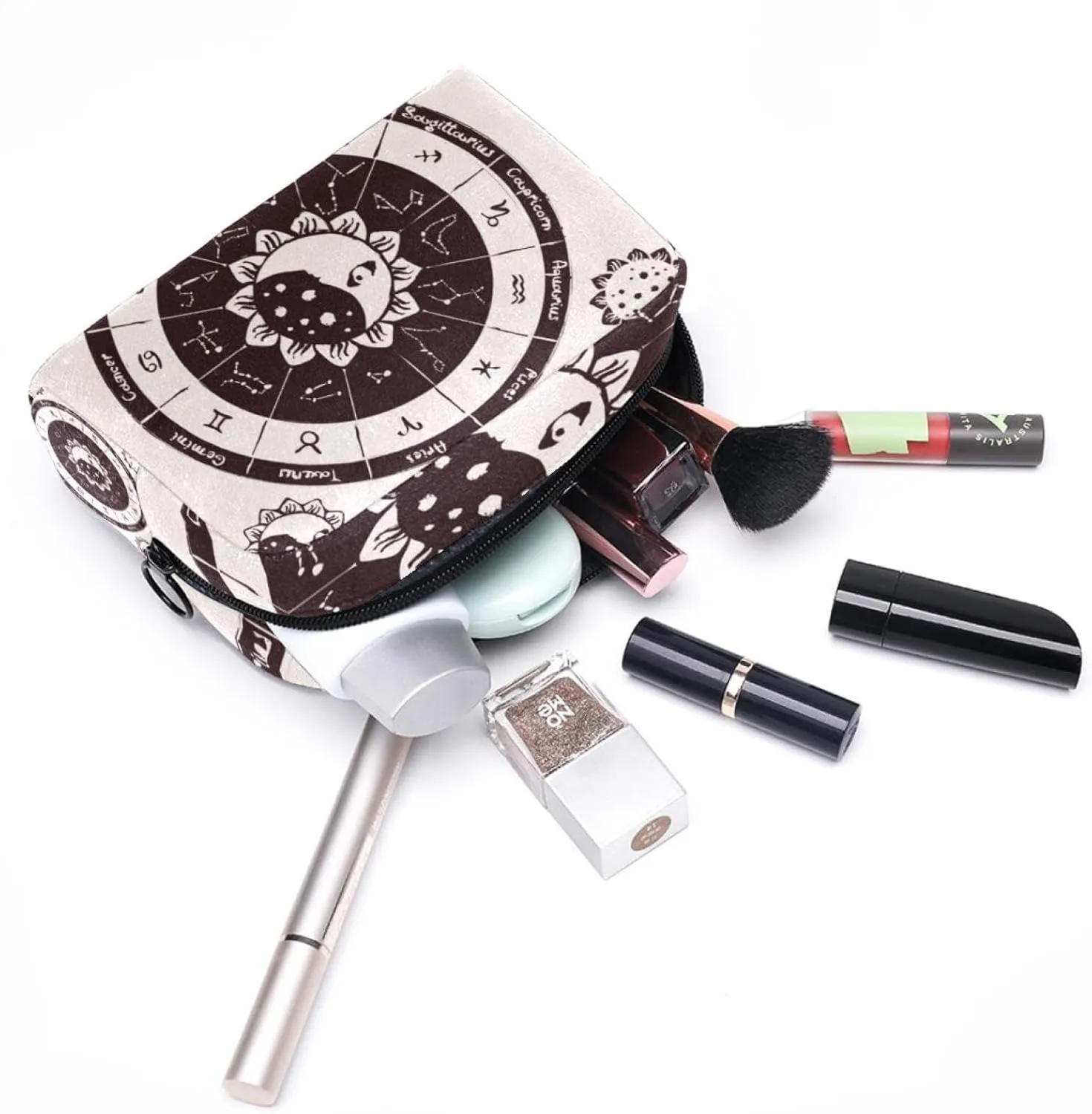 Yin Yang Constellation Sun and Moon Retro Cosmetic Makeup Bags, Small Travel Zipper Pouch Portable Toiletry Bag Makeup Organizer for Women Teen Girls