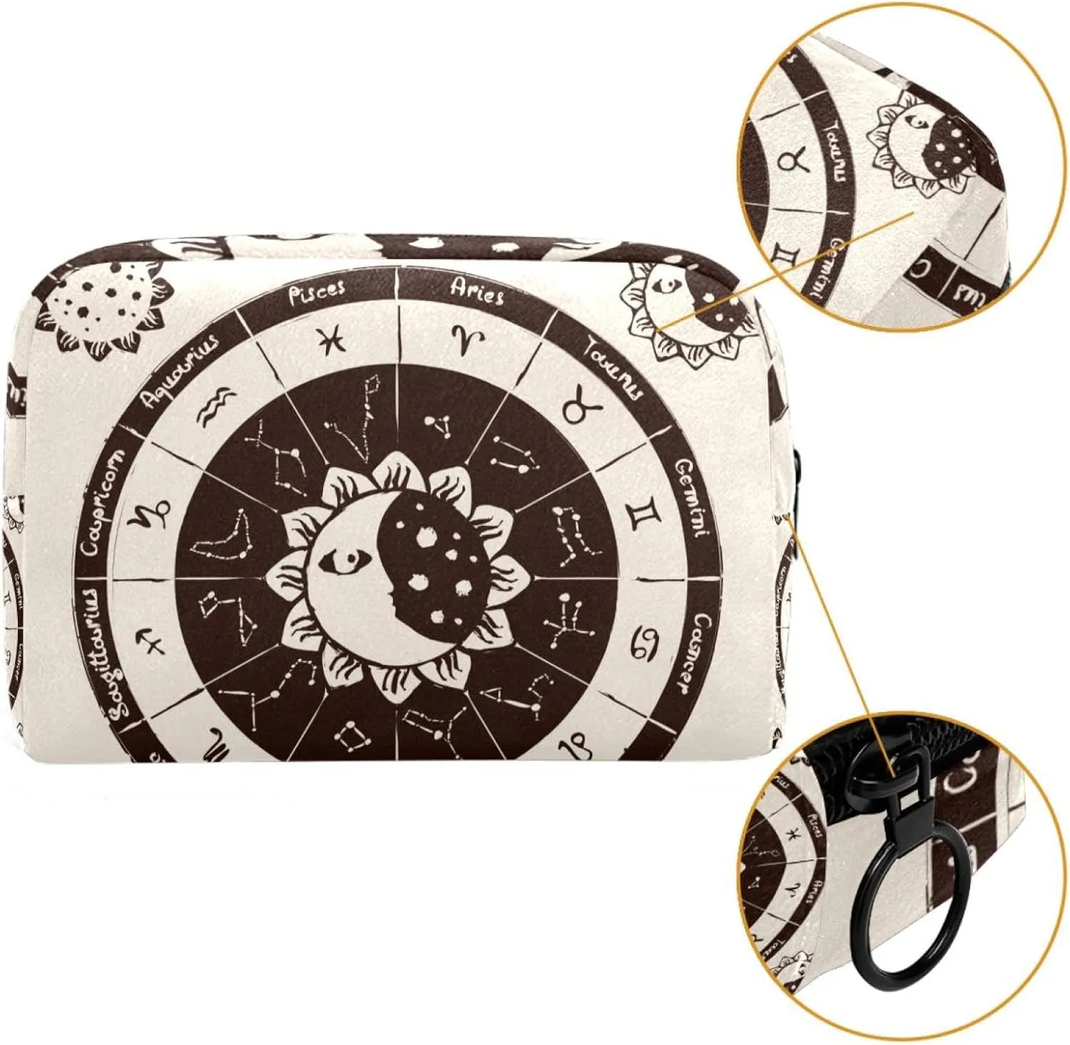 Yin Yang Constellation Sun and Moon Retro Cosmetic Makeup Bags, Small Travel Zipper Pouch Portable Toiletry Bag Makeup Organizer for Women Teen Girls