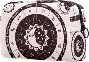Yin Yang Constellation Sun and Moon Retro Cosmetic Makeup Bags, Small Travel Zipper Pouch Portable Toiletry Bag Makeup Organizer for Women Teen Girls