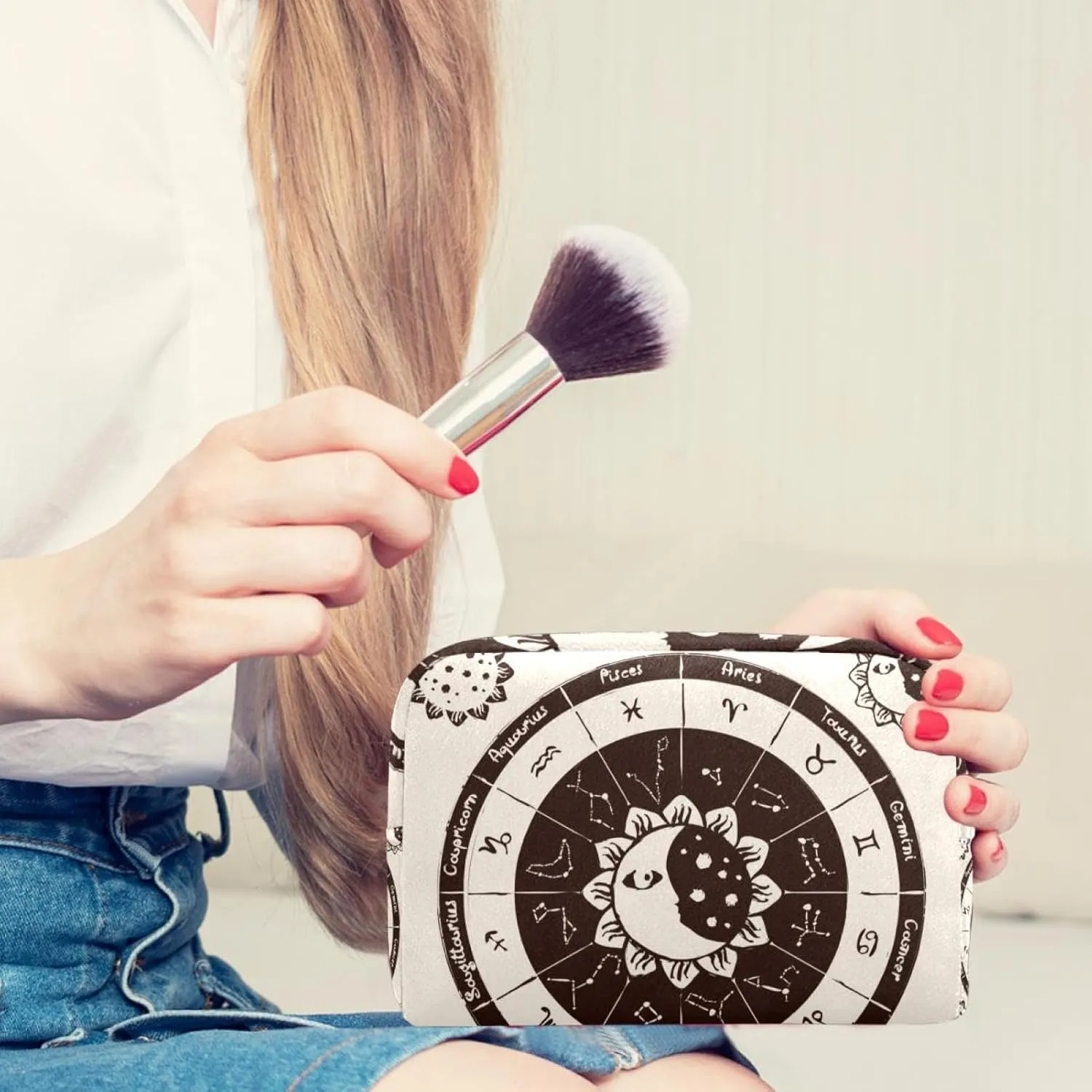 Yin Yang Constellation Sun and Moon Retro Cosmetic Makeup Bags, Small Travel Zipper Pouch Portable Toiletry Bag Makeup Organizer for Women Teen Girls