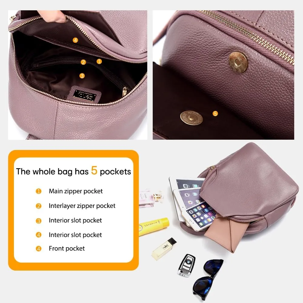 zency Charm Women Backpack 100% Genuine Leather Anti-theft Button Elegant Female Travel Bags (pink)