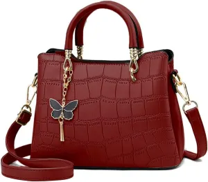 ZiMing Handbags for Women Faux Leather Top Handle Handbag Satchel Bag Crocodile Pattern Shoulder Bag Crossbody Bag Ladise Medium Tote Bags-Red