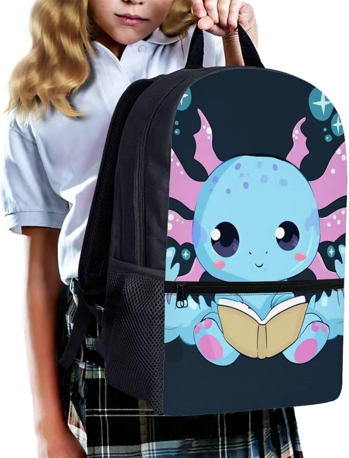 ZOUTAIRONG Reading Axolotl Middle Elementary School Bag for Girls Backpack for Boys 8-12 Kids 3Rd Grade/4Th Grade Lightweight Back Pack Bookbag Age 4-8 Student Schoolbag