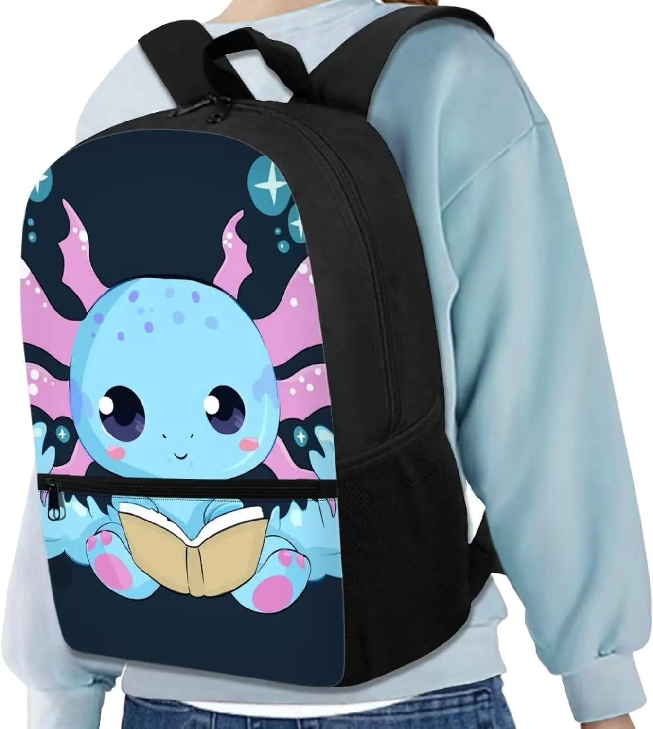 ZOUTAIRONG Reading Axolotl Middle Elementary School Bag for Girls Backpack for Boys 8-12 Kids 3Rd Grade/4Th Grade Lightweight Back Pack Bookbag Age 4-8 Student Schoolbag