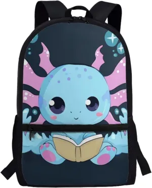 ZOUTAIRONG Reading Axolotl Middle Elementary School Bag for Girls Backpack for Boys 8-12 Kids 3Rd Grade/4Th Grade Lightweight Back Pack Bookbag Age 4-8 Student Schoolbag