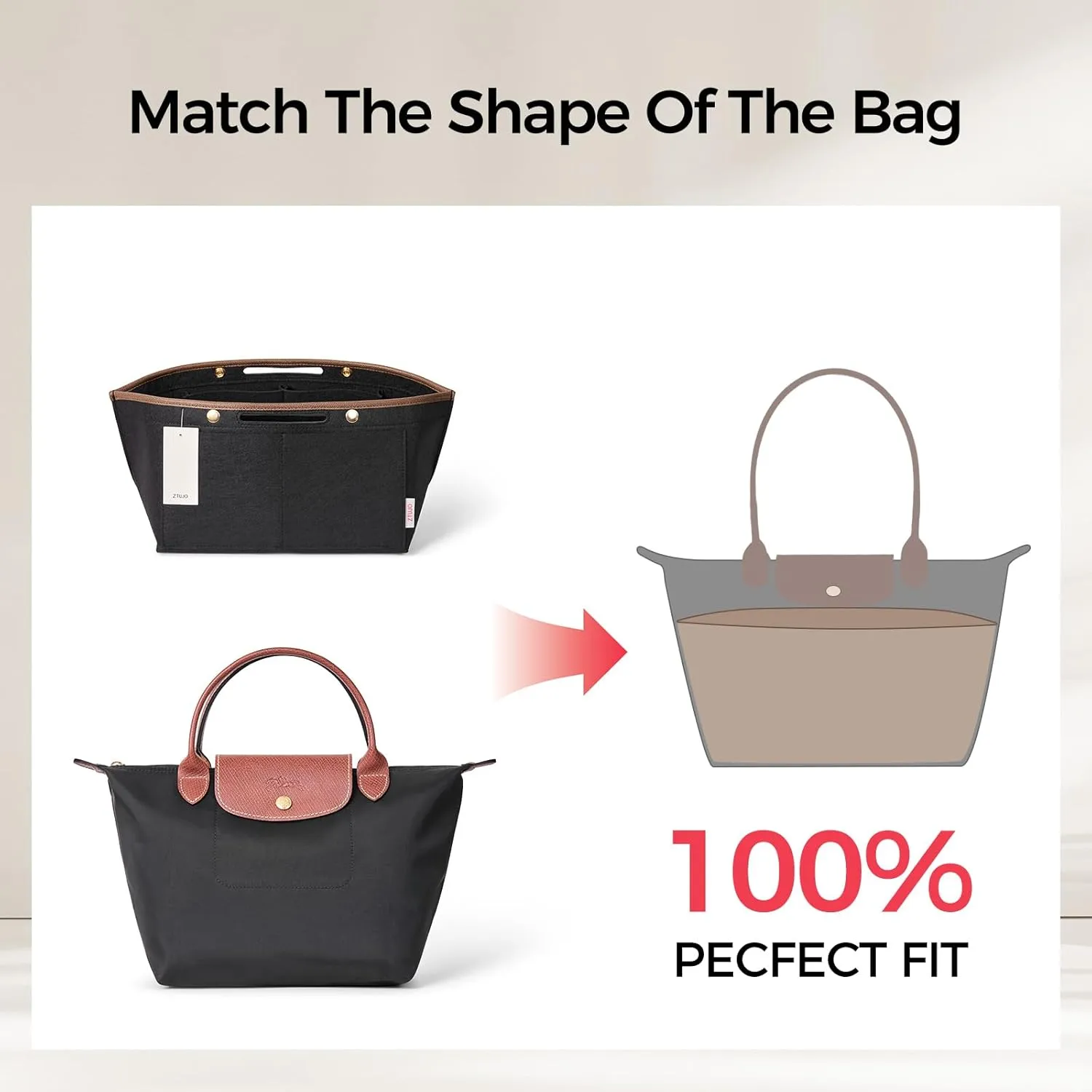 ZTUJO Purse Organizer Insert For Le Pliage, Compatible with Longchamp Le Pliage Shoulder Bag S/L, Top Handle S/M，Energy S/L, Xtra S, Longchamp Organizer Insert (Black, Small)