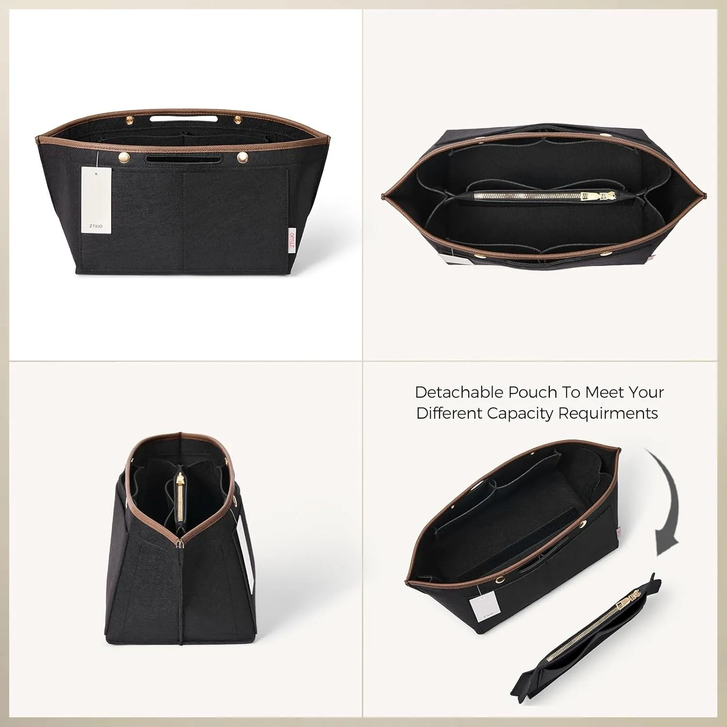 ZTUJO Purse Organizer Insert For Le Pliage, Compatible with Longchamp Le Pliage Shoulder Bag S/L, Top Handle S/M，Energy S/L, Xtra S, Longchamp Organizer Insert (Black, Small)