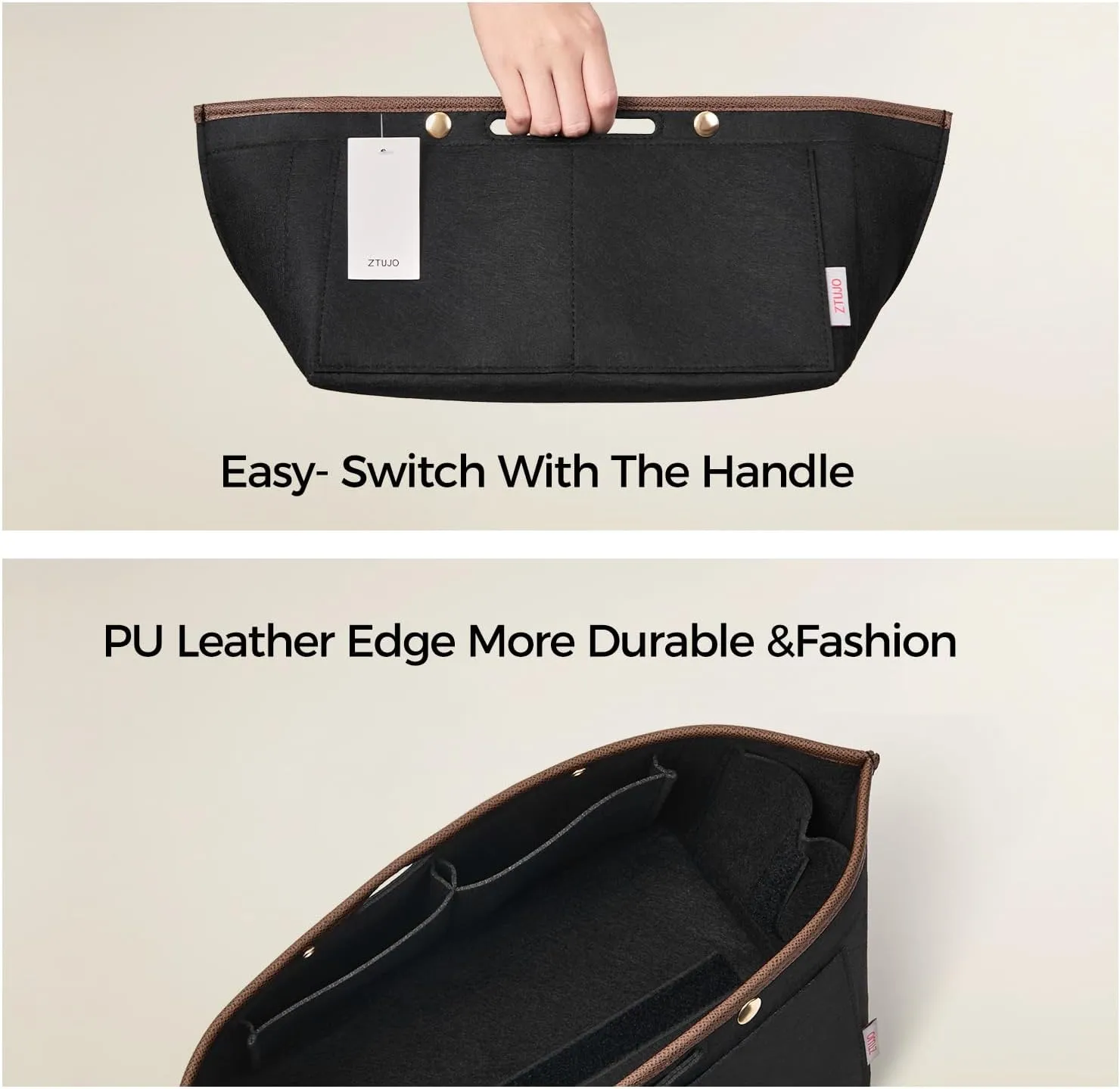 ZTUJO Purse Organizer Insert For Le Pliage, Compatible with Longchamp Le Pliage Shoulder Bag S/L, Top Handle S/M，Energy S/L, Xtra S, Longchamp Organizer Insert (Black, Small)