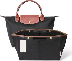 ZTUJO Purse Organizer Insert For Le Pliage, Compatible with Longchamp Le Pliage Shoulder Bag S/L, Top Handle S/M，Energy S/L, Xtra S, Longchamp Organizer Insert (Black, Small)